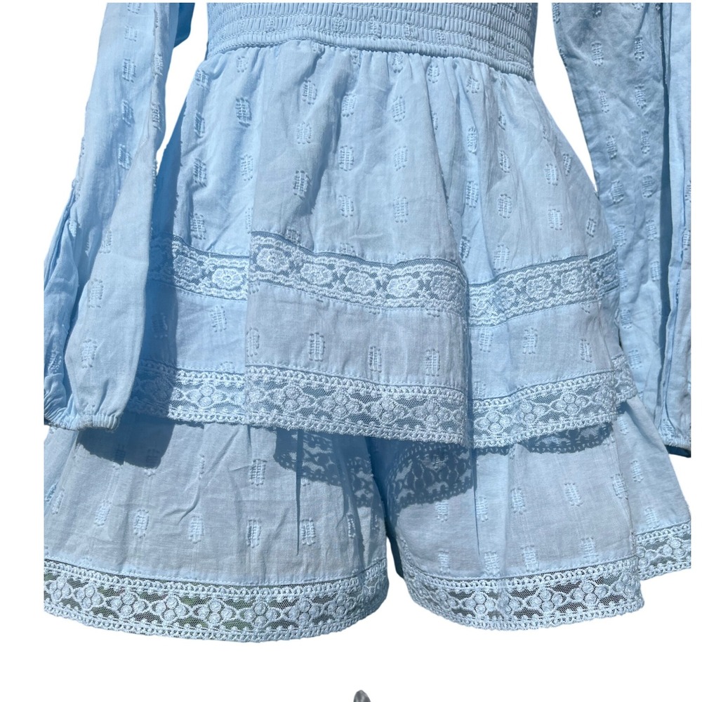 Altar'd State 100% Cotton Romper Dress Beautiful Baby Blue Lace Size XL - Picture 4 of 5